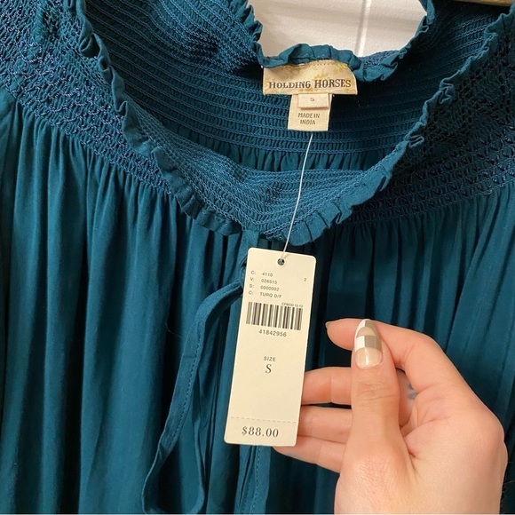 NEW Anthropologie Holding Horses Turquoise Rosario Off Shoulder Open Arm Blouse - Picture 5 of 11